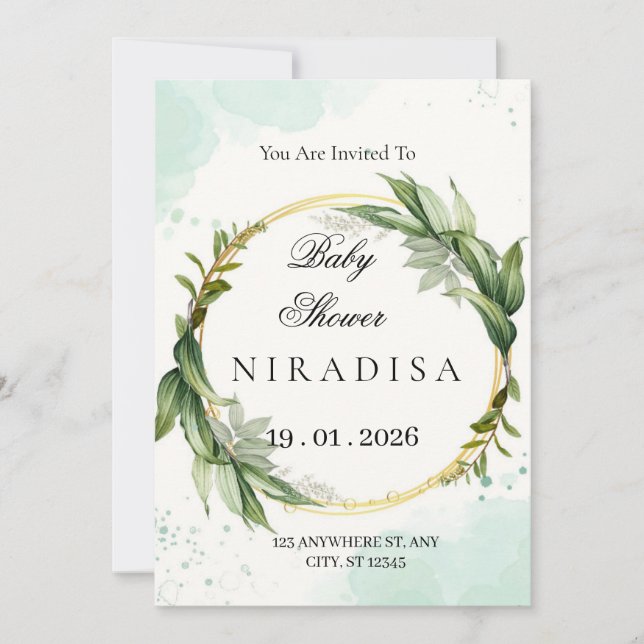 Invitación elegante de corona de vegetación para b (Anverso)