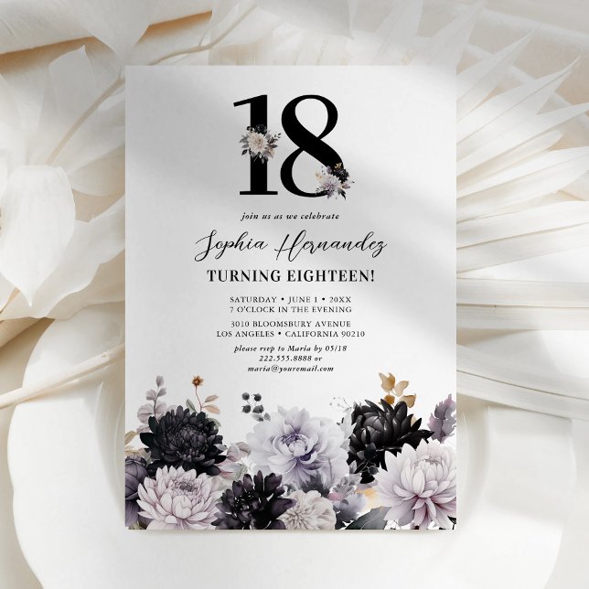 Invitación elegante de cumpleaños 18 con flores de (Subido por el creador)