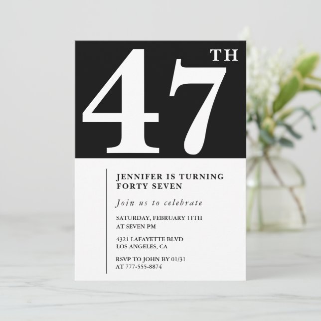Invitación elegante de cumpleaños 47 para mujer Ch (Anverso de pie)