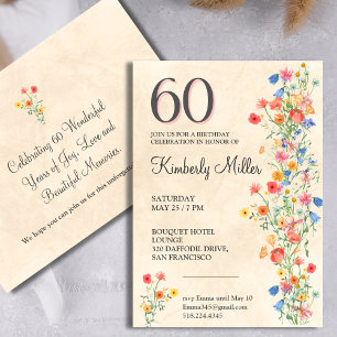Invitación elegante de cumpleaños 60 con diseño fl