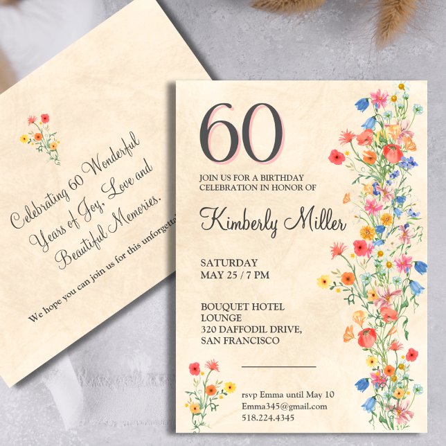 Invitación elegante de cumpleaños 60 con diseño fl (Subido por el creador)