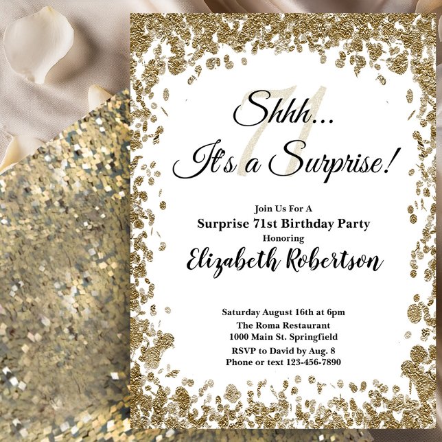 Invitación elegante de cumpleaños 71 sorpresa en d (Subido por el creador)