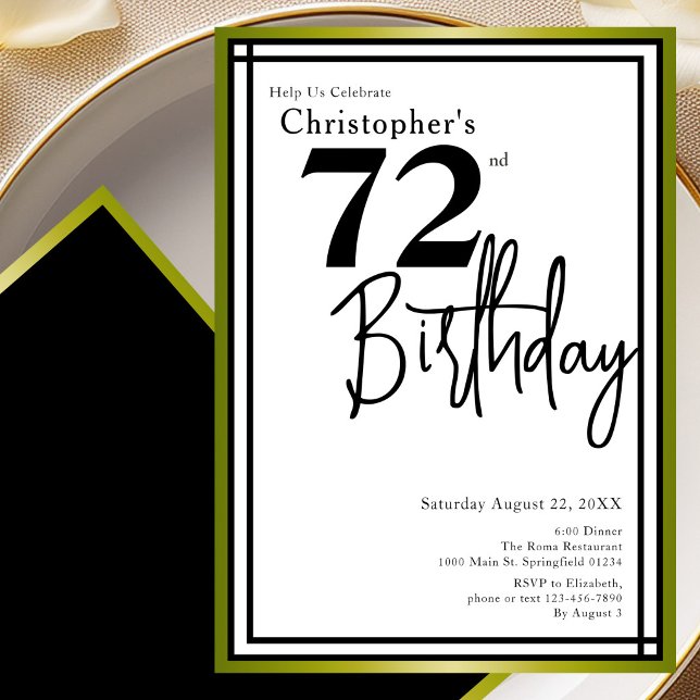 Invitación elegante de cumpleaños 72 moderno negro (Subido por el creador)