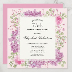 Invitación elegante de cumpleaños 75 con flores ro