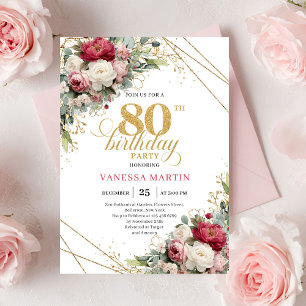 Invitación elegante de cumpleaños 80 burgundy blus