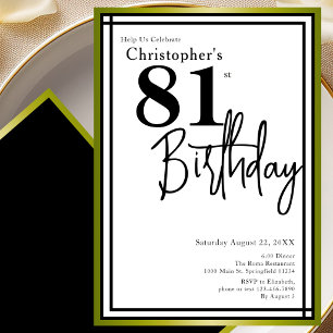 Invitación elegante de cumpleaños 81 moderno negro