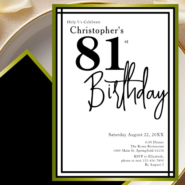 Invitación elegante de cumpleaños 81 moderno negro (Subido por el creador)