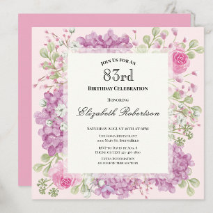 Invitación elegante de cumpleaños 83 con flores ro