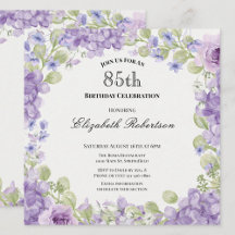 Invitación elegante de cumpleaños 85 con flores pú