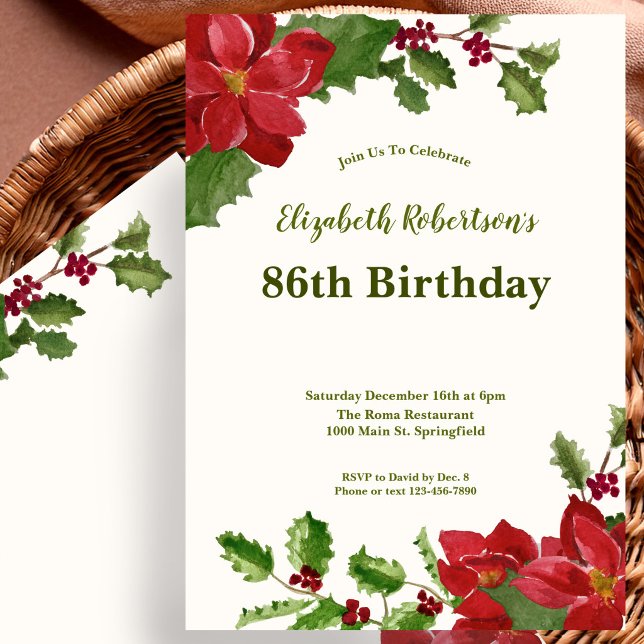 Invitación elegante de cumpleaños 86 con vegetació (Subido por el creador)