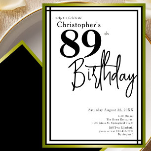 Invitación elegante de cumpleaños 89 moderno negro