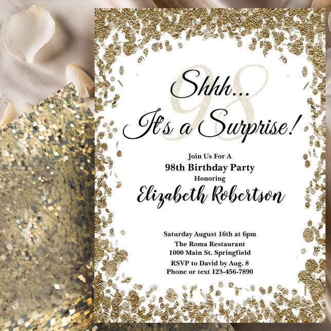 Invitación elegante de cumpleaños 98 sorpresa en d (Subido por el creador)
