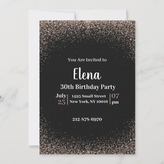 Invitación elegante de cumpleaños de negro y marró (Anverso)