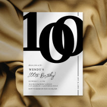 Invitación elegante de cumpleaños número 100 en bl