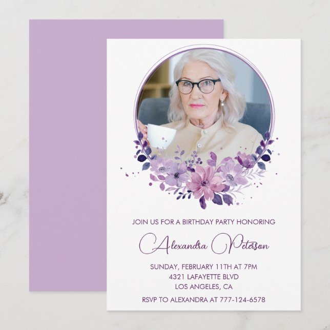 Invitación elegante de cumpleaños número 100 Foto  (Anverso / Reverso)