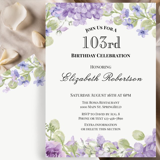 Invitación elegante de cumpleaños número 103 con f (Subido por el creador)