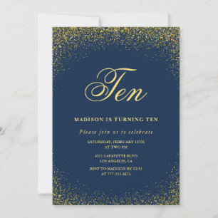 Invitación elegante de cumpleaños número 10 dorado