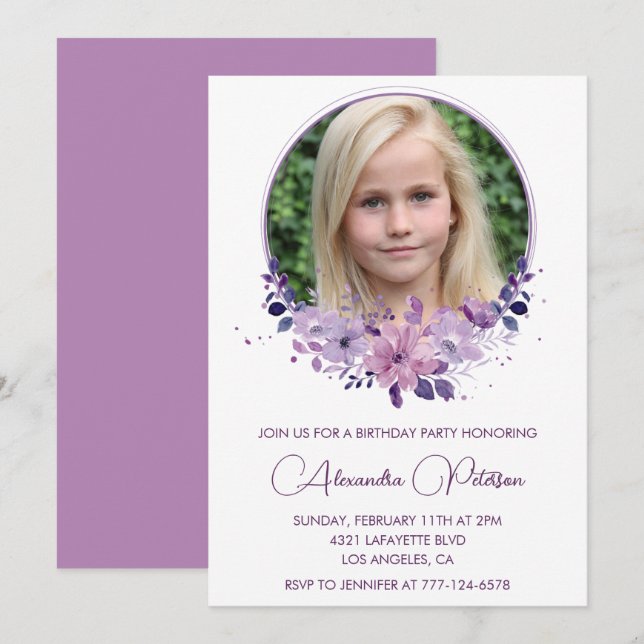 Invitación elegante de cumpleaños número 11 con fo (Anverso / Reverso)