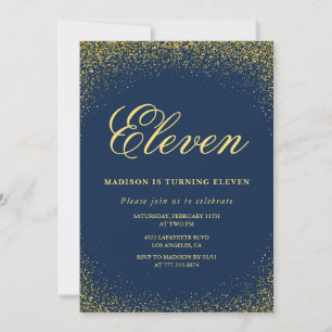 Invitación elegante de cumpleaños número 11 dorado