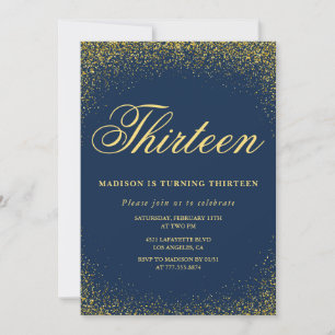 Invitación elegante de cumpleaños número 13 dorado