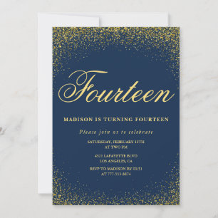 Invitación elegante de cumpleaños número 14 dorado