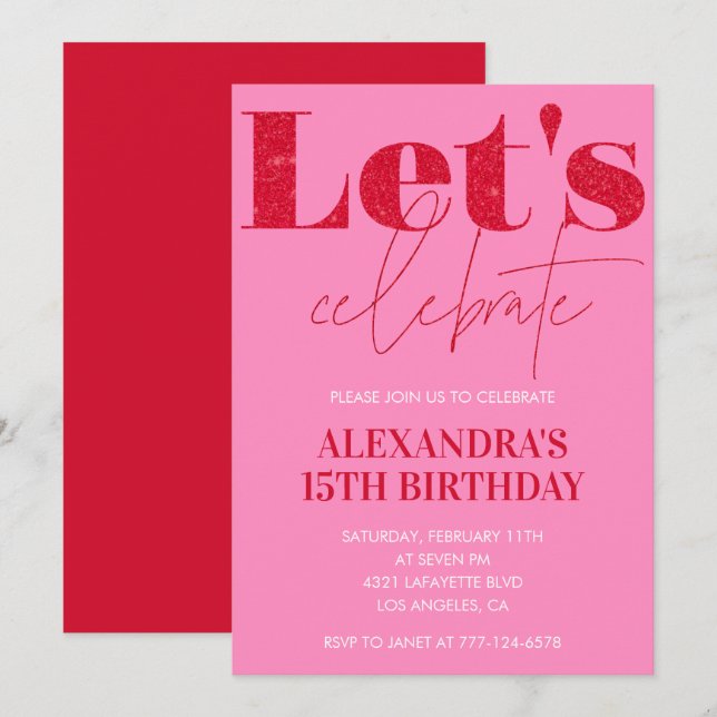 Invitación elegante de cumpleaños número 15 con br (Anverso / Reverso)