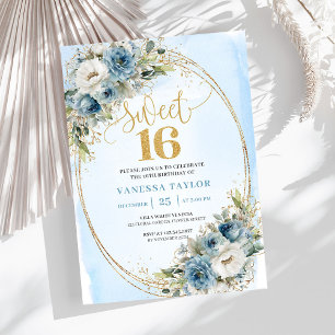 Invitación elegante de cumpleaños número 16 con fl
