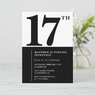 Invitación elegante de cumpleaños número 17 Black