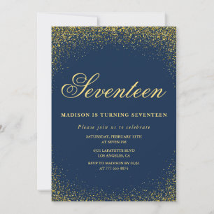 Invitación elegante de cumpleaños número 17 dorado