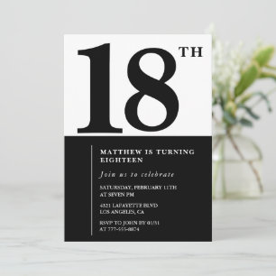 Invitación elegante de cumpleaños número 18 Black 