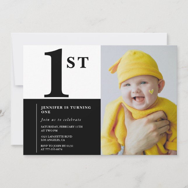 Invitación elegante de cumpleaños número 1 para ni (Anverso)