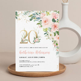 Invitación elegante de cumpleaños número 20 con fl