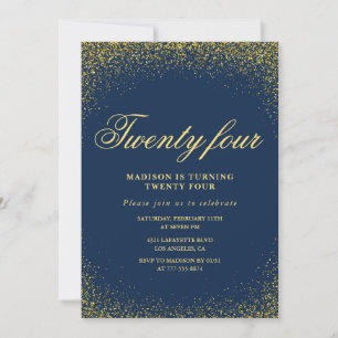 Invitación elegante de cumpleaños número 24 Navy D