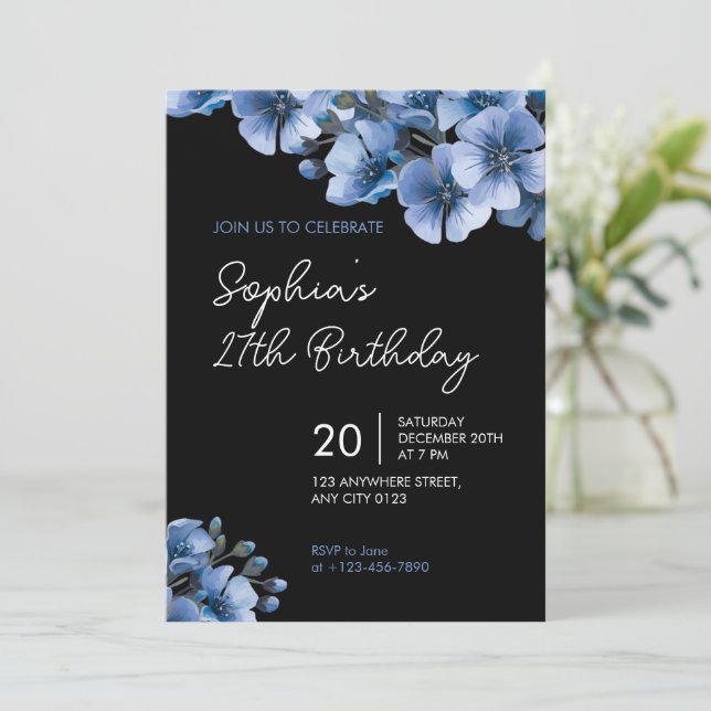 Invitación elegante de cumpleaños número 27 con fl (Anverso de pie)