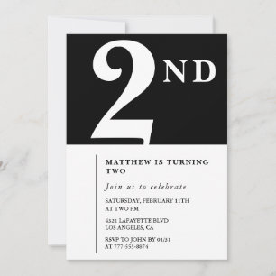Invitación elegante de cumpleaños número 2 negro b