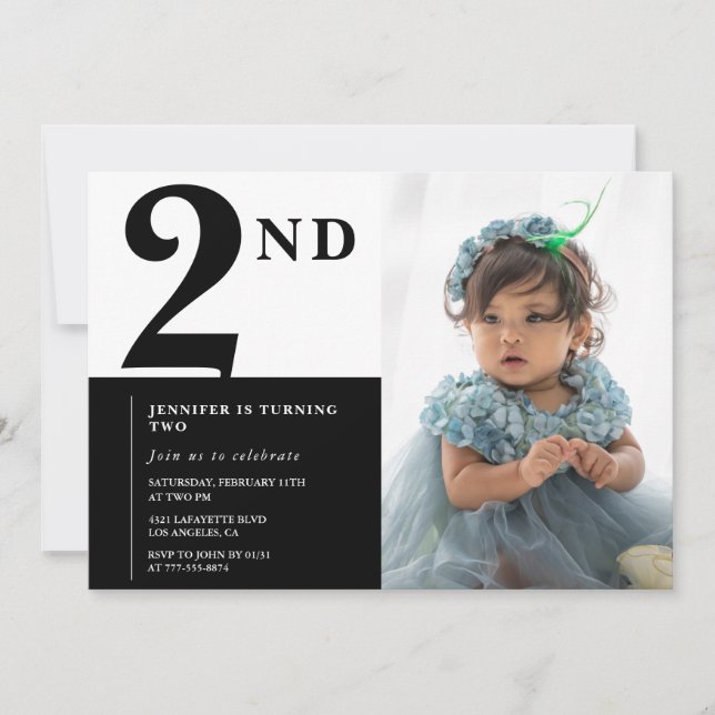 Invitación elegante de cumpleaños número 2 para ni (Anverso)