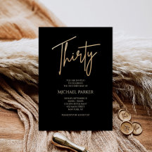 Invitación elegante de cumpleaños número 30 en neg