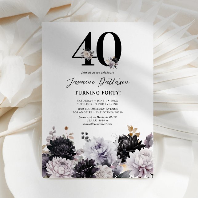 Invitación elegante de cumpleaños número 40 con fl (Subido por el creador)