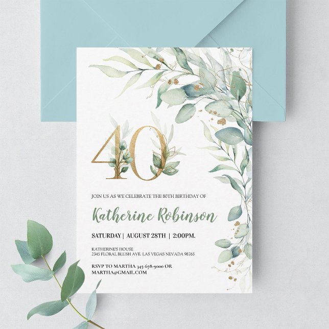 Invitación elegante de cumpleaños número 40 en ros (Subido por el creador)