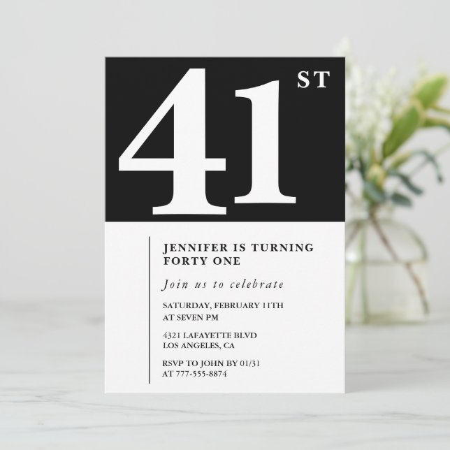 Invitación elegante de cumpleaños número 41 para m (Anverso de pie)