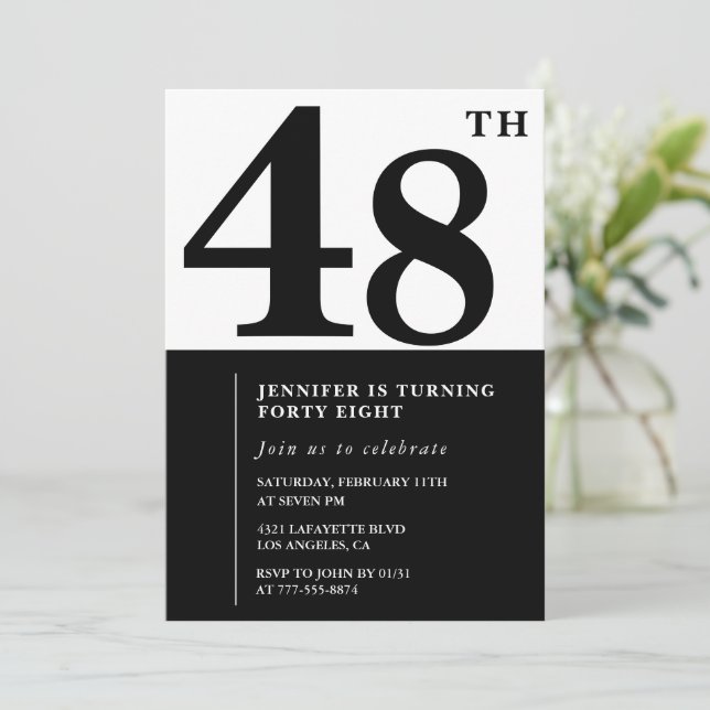 Invitación elegante de cumpleaños número 48 para m (Anverso de pie)