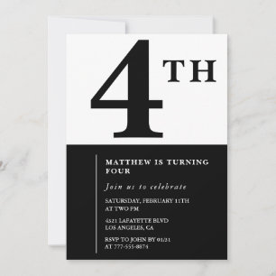 Invitación elegante de cumpleaños número 4 Black C