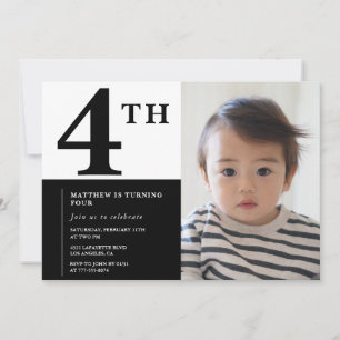 Invitación elegante de cumpleaños número 4 Black C