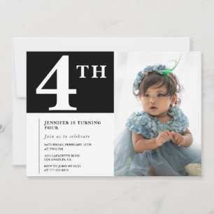 Invitación elegante de cumpleaños número 4 Black C