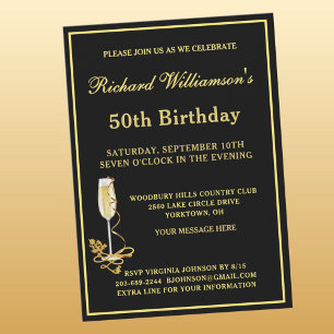 Invitación elegante de cumpleaños número 50 en neg