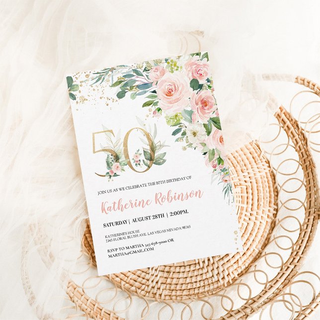Invitación elegante de cumpleaños número 50 en ros (Subido por el creador)