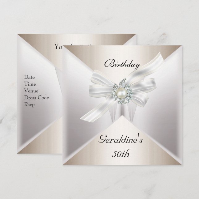 Invitación elegante de cumpleaños número 50 perla  (Anverso / Reverso)