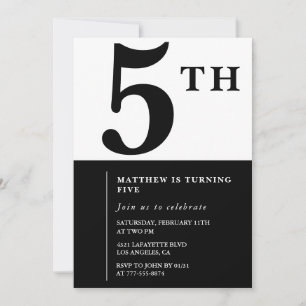 Invitación elegante de cumpleaños número 5 Black C