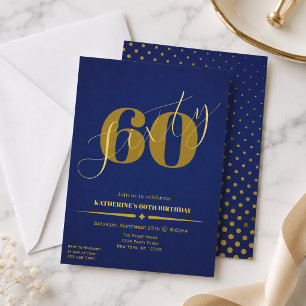 Invitación elegante de cumpleaños número 60 azul y