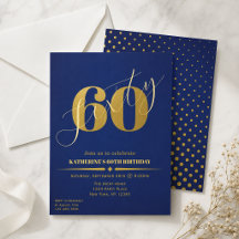 Invitación elegante de cumpleaños número 60 azul y